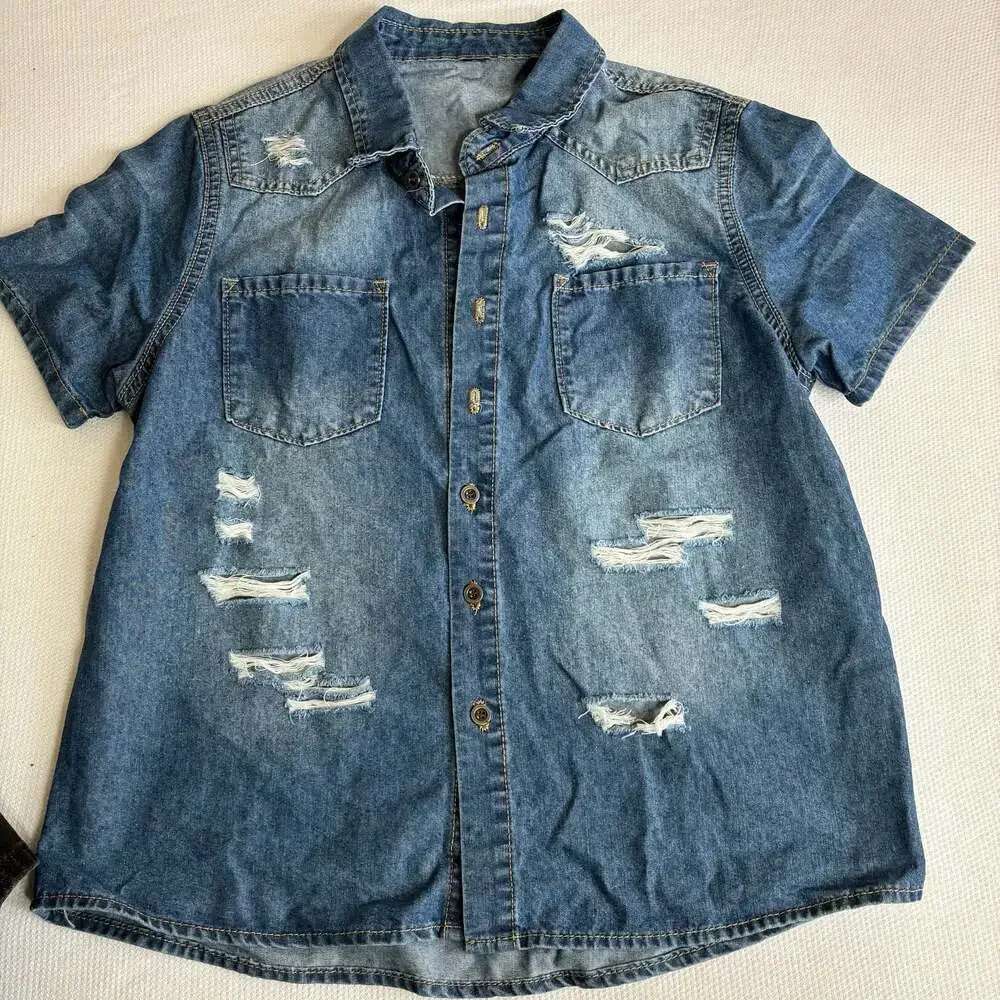 5 Lot Boys Denim Shorts Shirt Jeans Fashion Distressed Size 12-13Y New - Picture 4 of 12